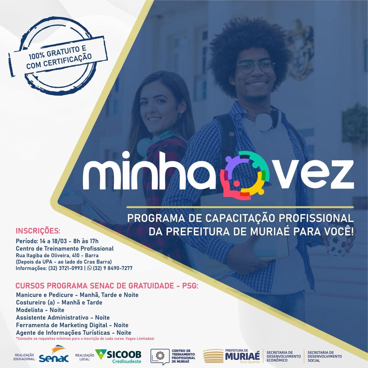 Prefeitura de Muriaé abre inscrições para cursos gratuitos na próxima semana