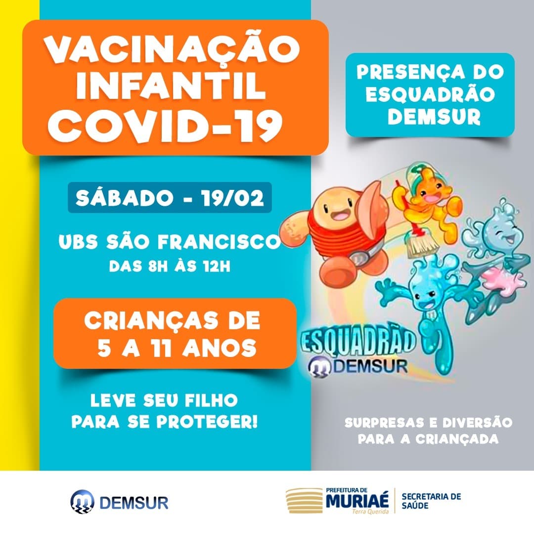 Muriaé terá vacinação infantil contra covid neste sábado