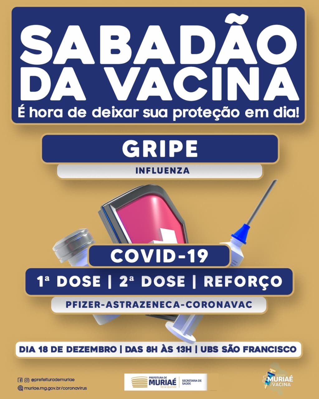 Muriaé terá ‘Sabadão da Vacina’ contra covid e gripe comum